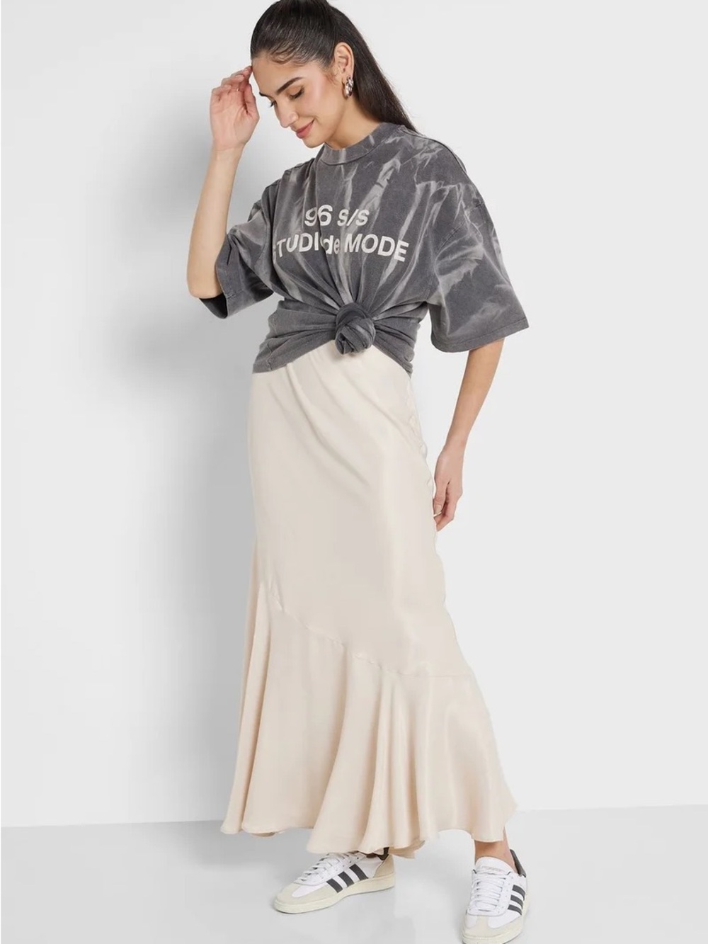 Topshop Cream Satin Circle Skirt